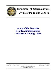 Department of Veterans Affairs Office of Inspector General Audit of  the Veterans Health Administration