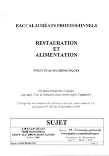 Bacpro metiers alim mathematiques 2005