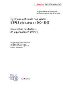 Synthèse nationale des visites d EPLE effectuées en 2004-2005 - Une analyse des facteurs de la performance scolaire