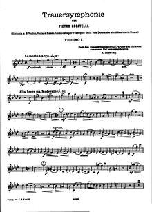 Partition violons I, Sinfonia … composta per l esequie della sua Donna che si celebrarono en Roma