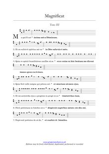 Partition Tone III, 4th ending, Magnificat Tones, Gregorian Chant