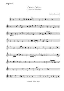 Partition Soprano, Canzon Quinta à , Canto Alto ténor Basso, Frescobaldi, Girolamo