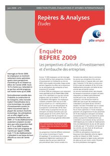 Juin 2009 - Enquête REPERE 2009 - Les perspectives d activité, d ...