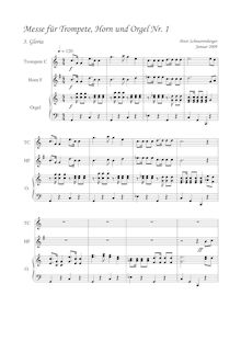 Partition Gloria, Mass No. 1 pour trompette, French cor et orgue