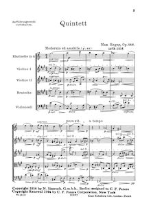 Score, clarinette quintette, Op.146, A major, Reger, Max