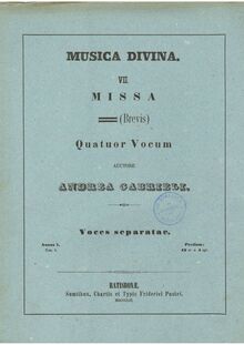 Partition Cover (color), Missa brevis quatuor vocum, F major, Gabrieli, Andrea