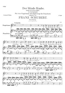 Partition 1st version, original key (B♭ major), Der blinde Knabe, D.833 (Op.101 No.2) par Franz Schubert