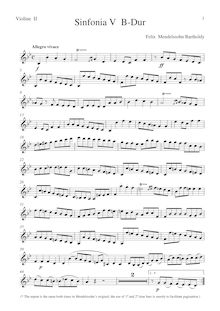 Partition violons II, corde Symphony No.5 en B♭ major, Sinfonia V