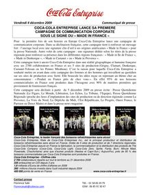 Vendredi 4 décembre 2009 Communiqué de presse COCA-COLA ENTREPRISE ...
