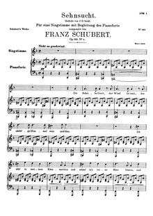 Partition complète, Sehnsucht, D.879 (Op.105 No.4), Longing, Schubert, Franz