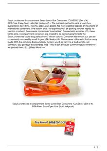 EasyLunchboxes 3compartment Bento Lunch Box Containers 8220CLASSIC8221 Set of 4. BPAFree. EasyOpen Lids Not Leakproof Reviews