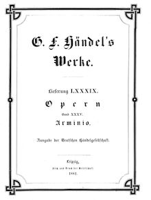 Partition complète, Arminio, HWV 36, Handel, George Frideric par George Frideric Handel