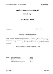 Brevet 2007 mathematiques pondichery