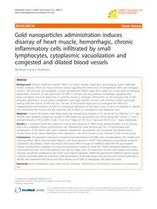 Gold nanoparticles administration induces disarray of heart muscle, hemorrhagic, chronic inflammatory cells infiltrated by small lymphocytes, cytoplasmic vacuolization and congested and dilated blood vessels