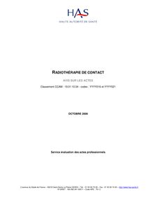 Radiothérapie de contact - Document d avis - Radiothérapie de contact