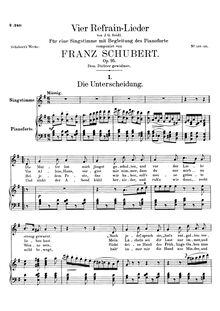 Partition , Die Unterscheidung, 4 Refrainlieder, D.866, Schubert, Franz