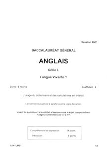 Anglais LV1 2001 Littéraire Baccalauréat général