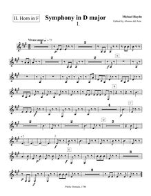 Partition cor 2 (F), Symphony No.32, MH 420, D major, Haydn, Michael