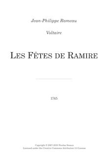 Partition Rehearsal score, Les Fêtes de Ramire, Acte de ballet, Rameau, Jean-Philippe