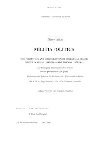 Militia politics [Elektronische Ressource] : the formation and organisation of irregular armed forces in Sudan (1985 - 2001) and Lebanon (1975 - 1991) / Jago Salmon