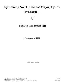Partition complète, Symphony No.3, Op.55, Eroica, E♭ major, Beethoven, Ludwig van par Ludwig van Beethoven