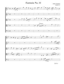 Partition Fantasia VdGS No.11 - partition complète (Tr Tr T T B), fantaisies pour 5 violes de gambe par John Jenkins