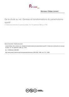 De la chute au vol. Genèse et transformations du parachutisme sportif - article ; n°1 ; vol.79, pg 37-49