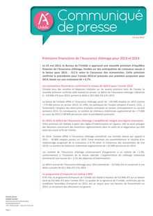 Communiqué : Prévisions financières de l’Assurance chômage pour 2013 et 2014