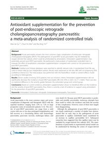 Antioxidant supplementation for the prevention of post-endoscopic retrograde cholangiopancreatography pancreatitis: a meta-analysis of randomized controlled trials