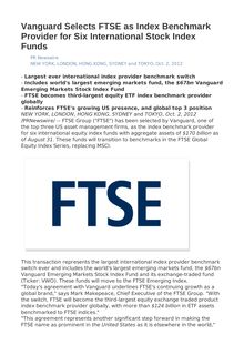 Vanguard Selects FTSE as Index Benchmark Provider for Six International Stock Index Funds