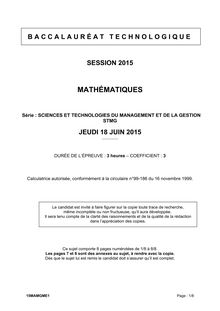 Bac 2015: sujet Mathématiques Sciences et Technologies du Management et de la Gestion (STMG)