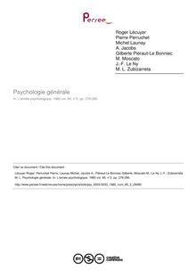 Psychologie générale - compte-rendu ; n°2 ; vol.85, pg 276-290