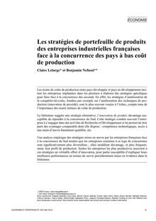 Les stratégies de portefeuille de produits des entreprises industrielles françaises face à la concurrence des pays à bas coût de production