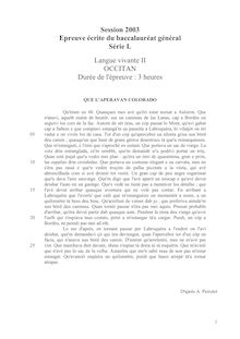 Occitan - Langue d Oc (Gascon) LV2 2003 Littéraire Baccalauréat général