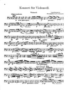 Partition violoncelles, violoncelle Concerto en B♭ major G.482, Boccherini, Luigi