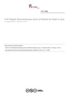 H.M. Rasjidi, Documents pour servir à l Histoire de l Islam à Java   ; n°1 ; vol.17, pg 174-175