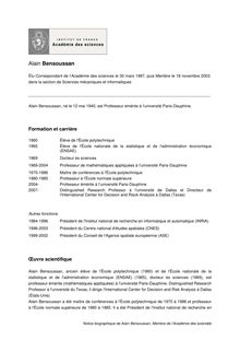 Notice biographique de Alain Bensoussan Membre de l Académie des sciences