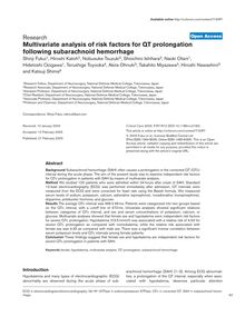 Multivariate analysis of risk factors for QT prolongation following subarachnoid hemorrhage
