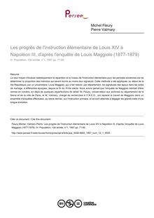 Les progrès de l instruction élémentaire de Louis XIV à Napoléon III, d après l enquête de Louis Maggiolo (1877-1879) - article ; n°1 ; vol.12, pg 71-92
