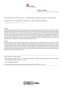 The Garden of the Lord : A plausible reconstruction of natural resources of Southern Jordan in Early Bronze Age - article ; n°1 ; vol.8, pg 71-78