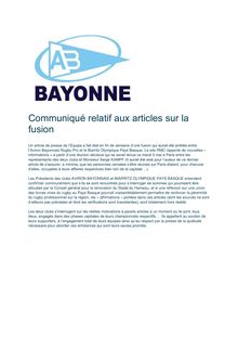 AB Bayonne : communiqué relatif à la fusion
