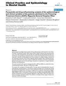 Parasuicide and drug self-poisoning: analysis of the epidemiological and clinical variables of the patients admitted to the Poisoning Treatment Centre (CAV), Niguarda General Hospital, Milan