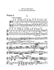 Partition violons I, Concerto Gregoriano, Respighi, Ottorino