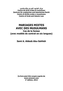 Mariages mixtes avec des musulmans: Cas de la Suisse (avec modèle de contrat en six langues)