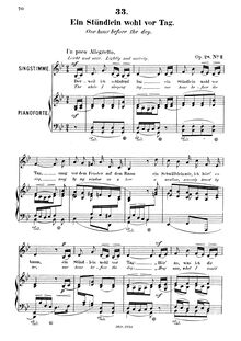 Partition No.2 - Ein Stündlein wohl vor Tag (One hour before pour day) [Low voix], 6 Gesänge, Op.28