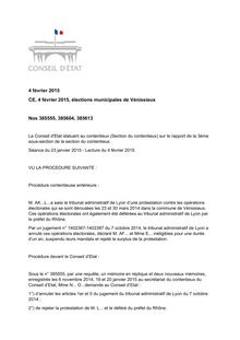 Conseil d Etat - Annulation des éléctions municipales à Vénissieux