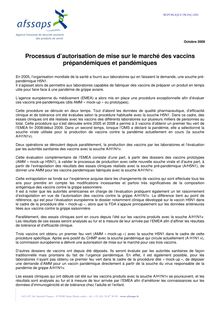 Processus d autorisation de mise sur le marché des vaccins prépandémiques et pandémiques 07/10/2009