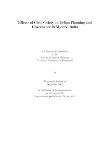 Effects of civil society on urban planning and governance in Mysore, India [Elektronische Ressource] / by Manjunath Sadashiva