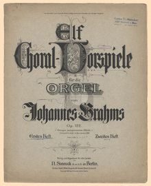 Partition complète, 11 choral préludes, 11 Choral-Vorspiele, Brahms, Johannes