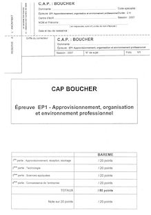 Approvisionnement, organisation et environnement professionnel 2007 CAP Boucher